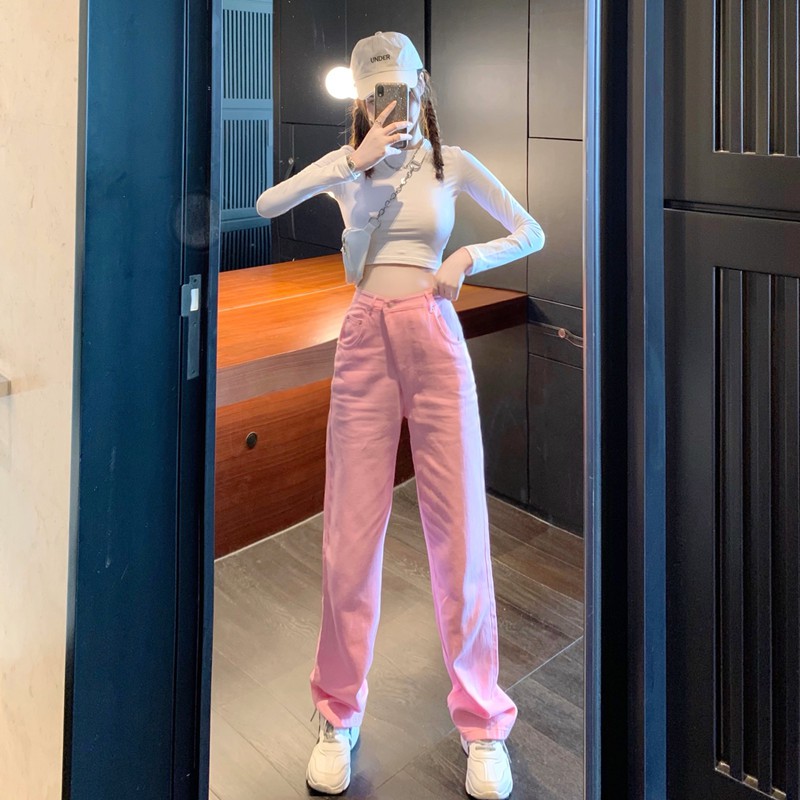 Quần jean ống rộng suông cạp cao Emilyshop phong cách ulzzang