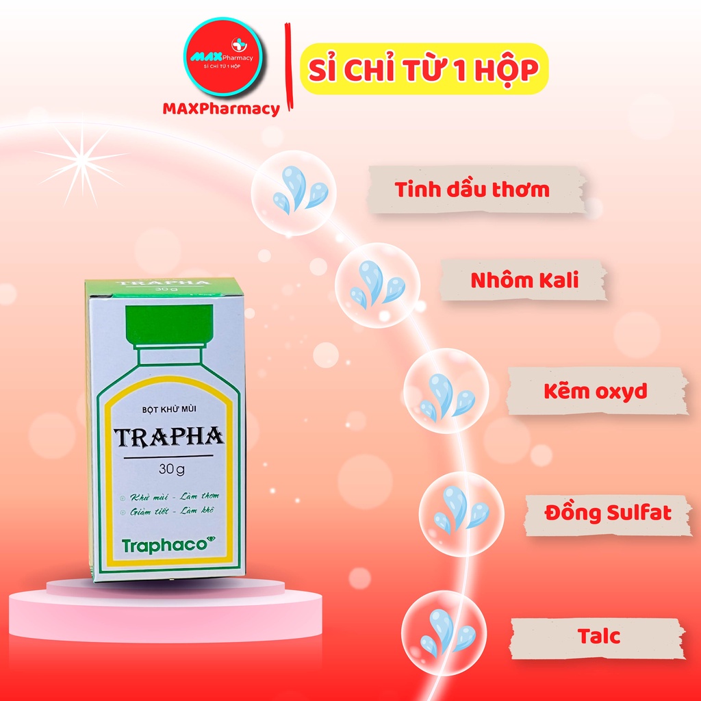 Bột TRAPHA Khử mùi Làm thơm Giảm tiết Làm khô  - Maxpharmacy