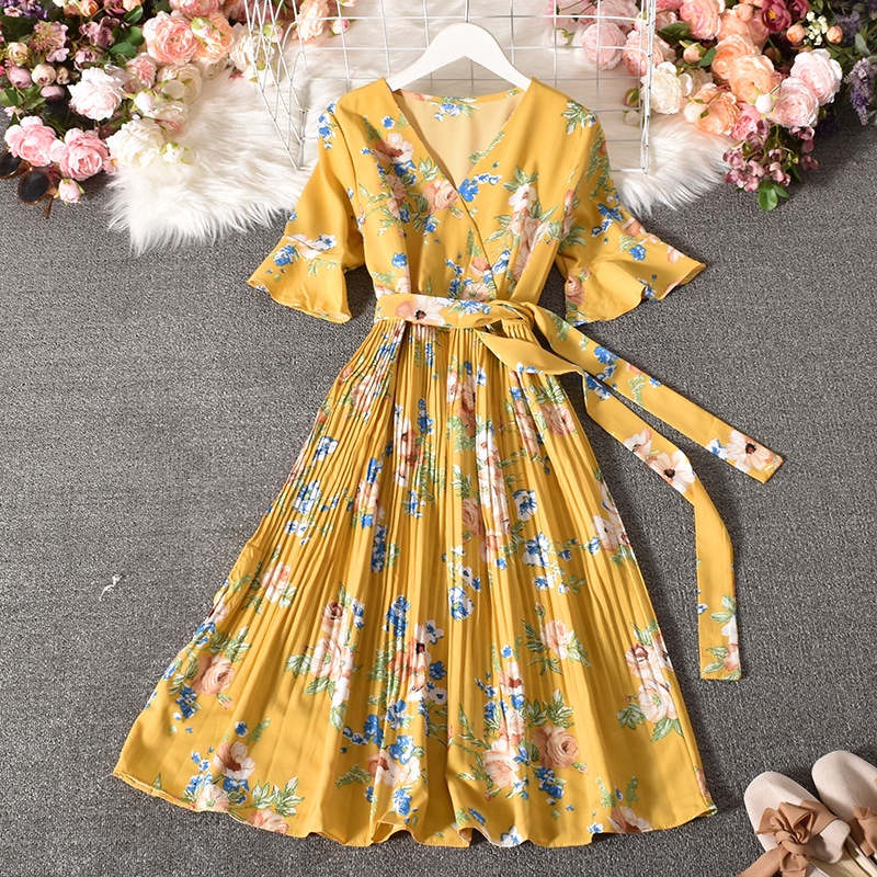 Đầm Voan Tay Loe In Họa Tiết Ngọt Ngào Xinh Xắn Dành Cho Nữ