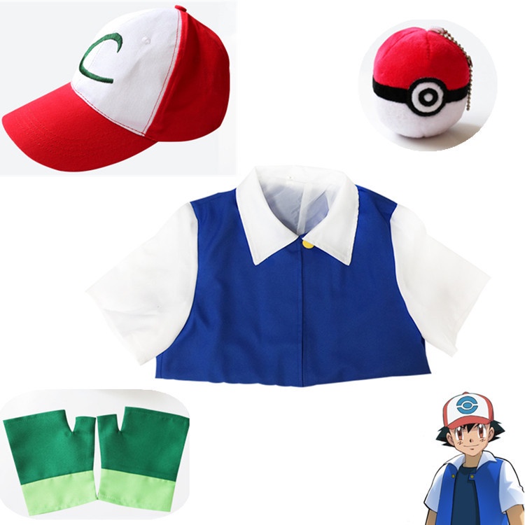 Bộ Áo Khoác + Găng Tay + Nón Hóa Trang Pokemon Ash Ketchum Cho Người Lớn Và Trẻ Em