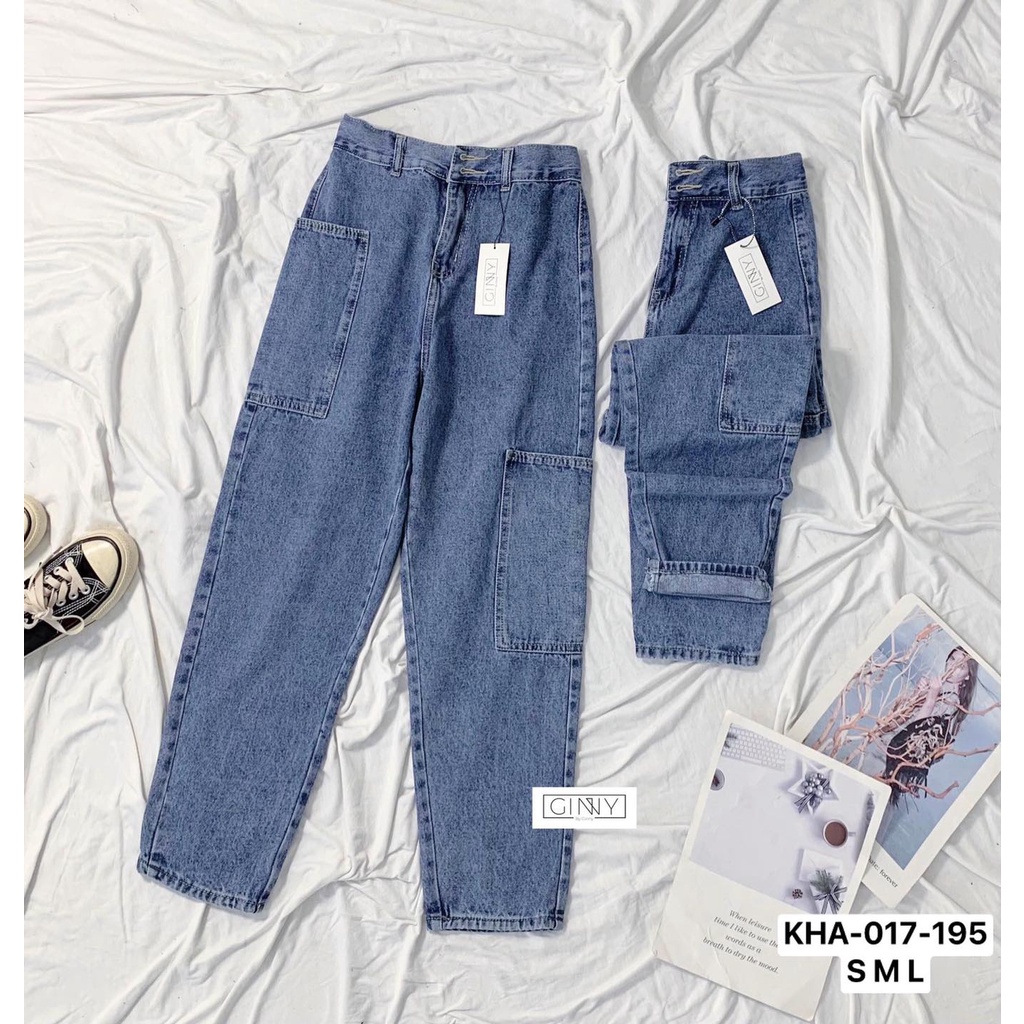 Quần Baggy Nữ Jean Hack Chất KHA-017 |Quần Baggy Jean Cạp Cao| Vải Jean Wash Xịn |Form Rộng