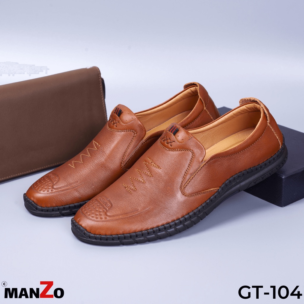 Giày lười nam da bò đế cao su cực kỳ êm ái khi mang - Manzo GT 104NAU