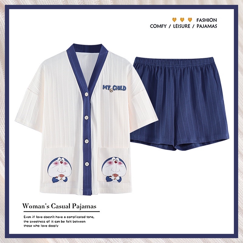 Bộ Đồ Ngủ Kimono Nữ Quần Đùi Áo Ngắn Tay Mùa Hè Đơn Giảm - Pyjama Mặc Nhà Mới Cho Nữ