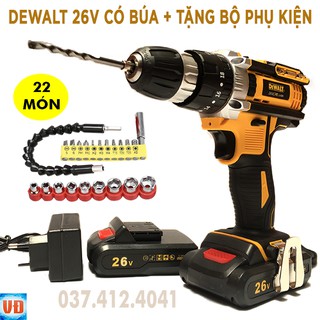 Máy khoan pin dewalt 26v 3 chức năng- có búa - pin chuẩn 5 cell - lõi đồng 100%