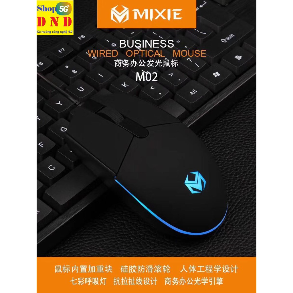 CHUỘT CÓ DÂY MIXIE M02, led đổi 7 màu, logo phát sáng