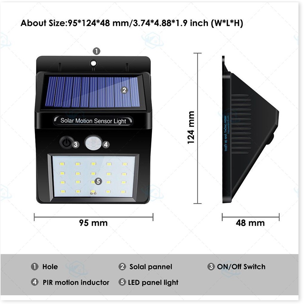 Đèn LED (20 LED) cảm ứng chuyển động hồng ngoại - năng lượng mặt trời chống nước ốp tường [Cây Đa Shop]