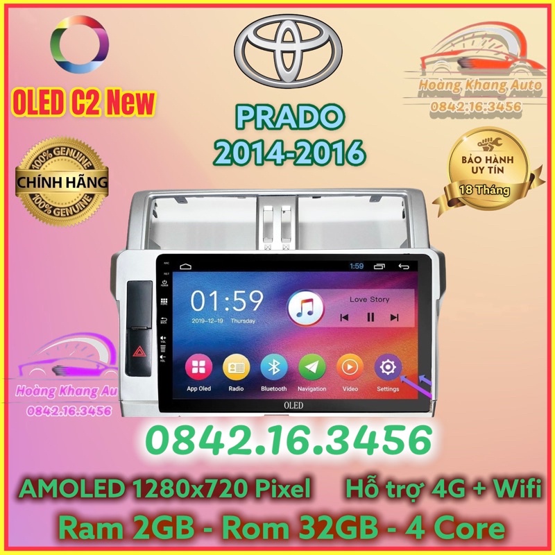 Màn hình Android OLED C2 New Theo Xe Prado 2014 - 2016, 10 inch kèm dưỡng canbus và jack nguồn zin