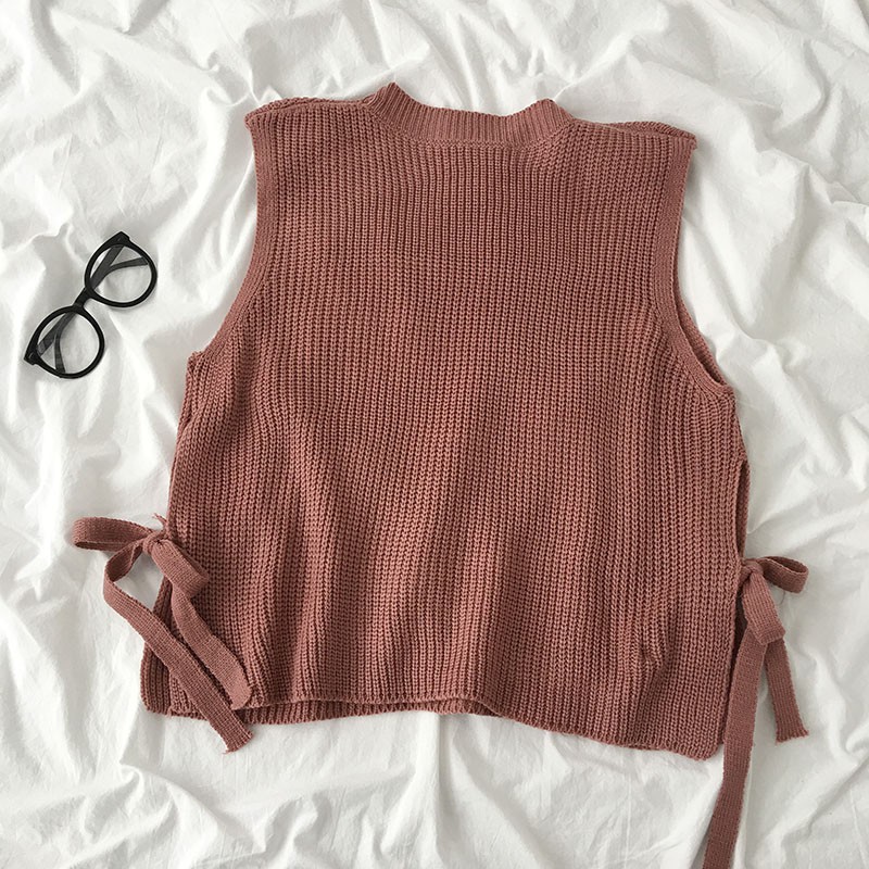 Áo len gile thắt nơ hai bên