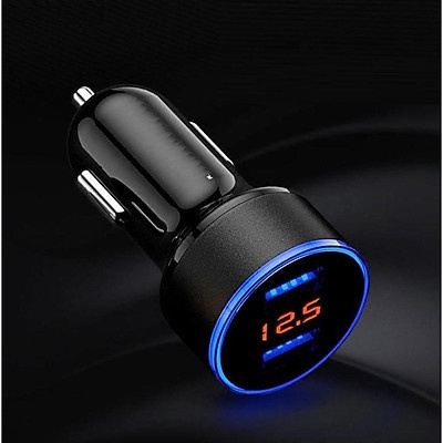Tẩu cắm sạc trên ô tô, Tẩu sạc ô tô 2 cổng usb làm bằng kim loại sơn tĩnh điện phủ ABS có màn led báo điện áp