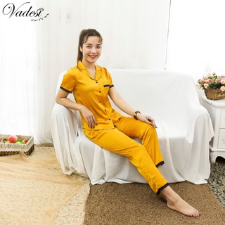 Đồ Bộ Ngủ Pijama Nữ Quần Dài Tay Ngắn Lụa Cao Cấp Phối Ren Mặc Nhà Đẹp Mềm Mịn Thấm Hút Thoáng Mát – VADESI