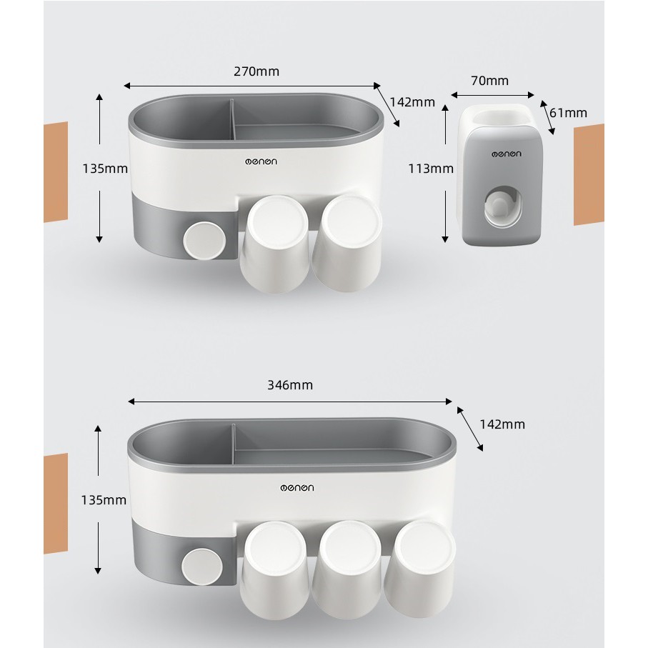 Giá treo bàn chải đánh răng OENON, Kệ để đồ nhà tắm bán kèm hộp nhả kem tặng kèm cốc - 041