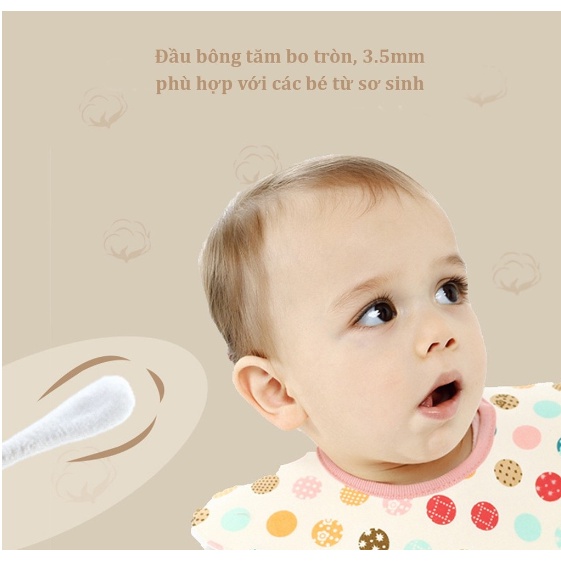 Tăm bông cho bé sơ sinh, bông tự nhiên, hộp 400 que MISUTA