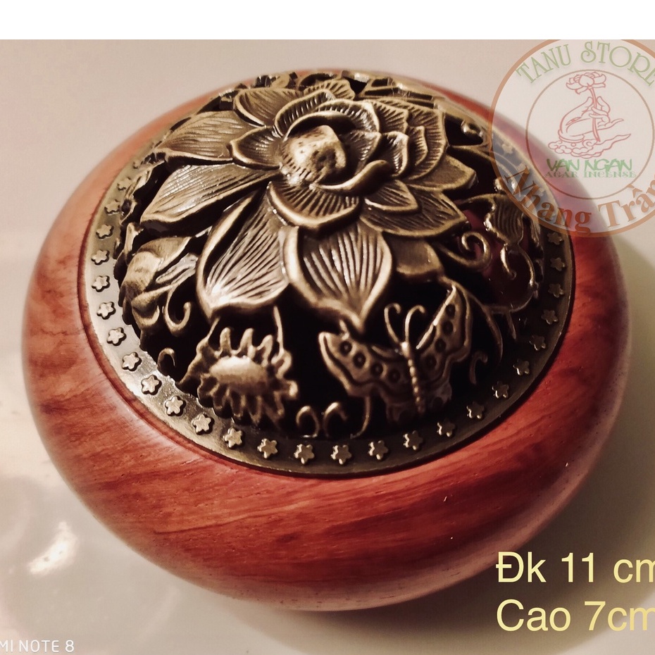 HỦ TRÒN XÔNG NHANG TRẦM BẰNG GỖ HƯƠNG MẪU LỚN , NẮP ĐỒNG CAO CẤP- DÙNG XÔNG NHANG XÔNG BỘT TIỆN LỢI AN TOÀN - TANUSTORE
