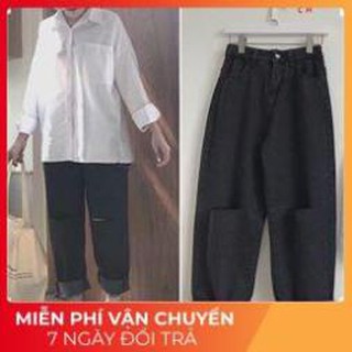 Sét quần bò ống rộng rách gối kèm áo sơ mi