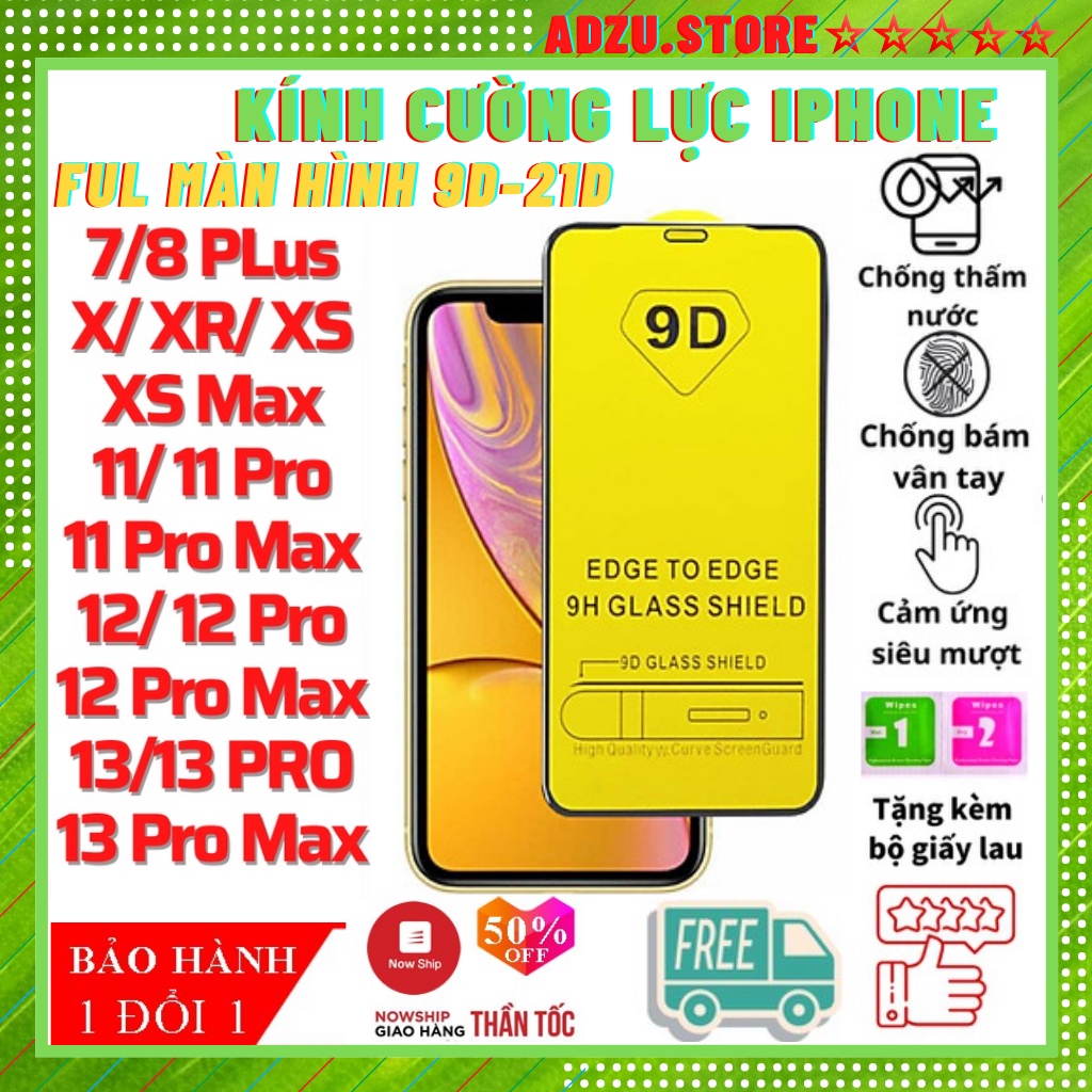 Kính cường lực Iphone 9D- 21D mới nhất full màn cho 12 Mini 11 Pro X XS Max Xr 7 8 6 6s Plus SE2 SE 2020 12 13 Pro max