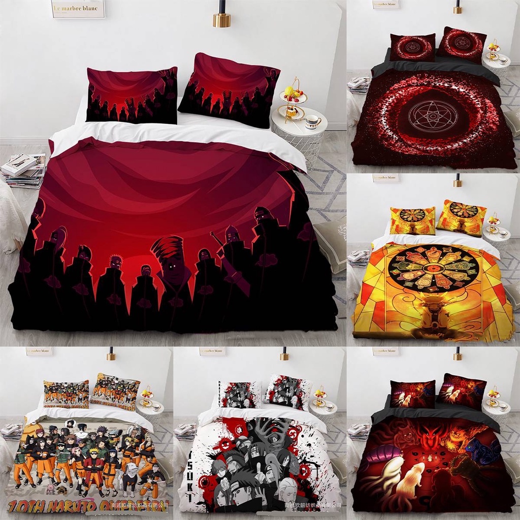 Bộ Ga Giường + Vỏ Gối 2 Trong 1 In Hình Naruto Akatsuki Thoải Mái Có Thể Giặt Rửa