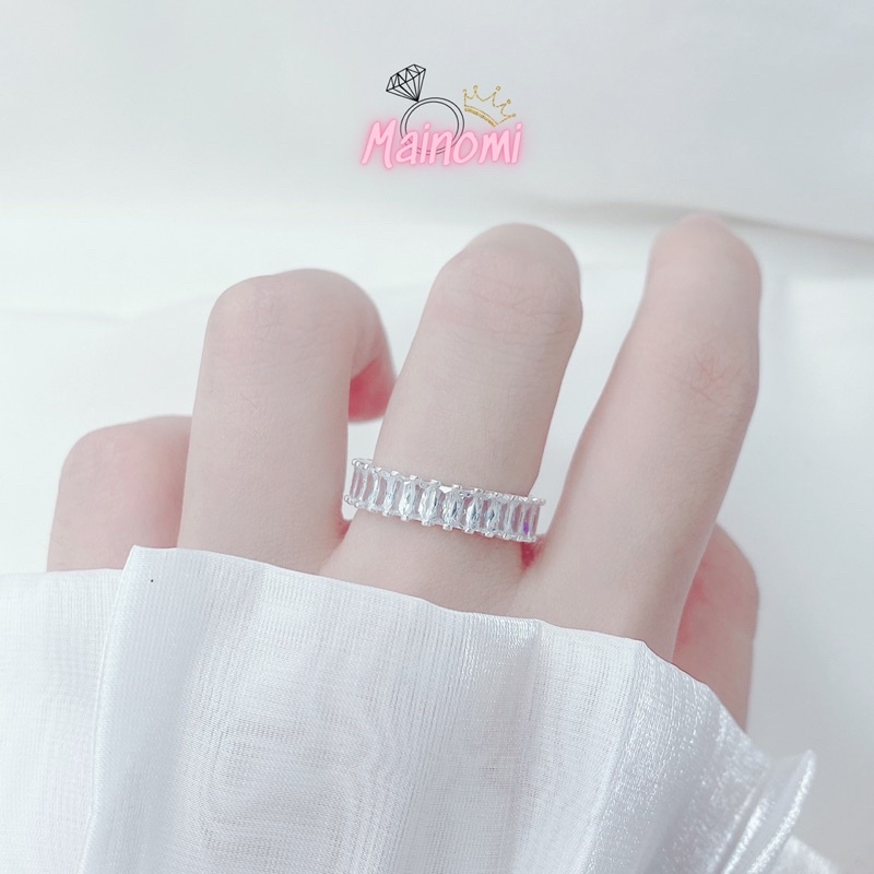 Nhẫn full đá MAINOMI 2 kiểu sang xịn có quà tặng kèm, bạc sáng đá ép bền lấp lánh đeo đôi hay đơn đều đẹp