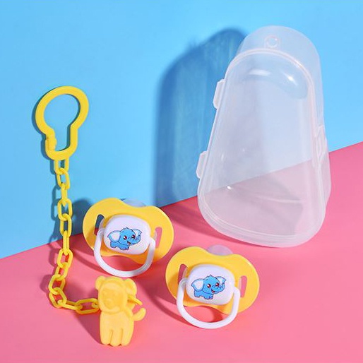 Set 2 Núm Ti Giả Silicon Kèm Hộp Đựng Vệ Sinh Tặng Dây Đeo Chống Rơi Cho Bé
