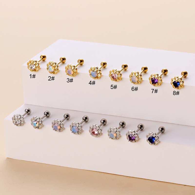 1 Khuyên Tai Hình Hoa Hướng Dương Rỗng Bằng Thép Không Gỉ Đính Đá Zircon