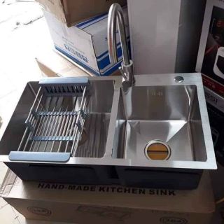 ( TẶNG VÒI RỬA CHÉN, Rổ Đa Năng, BỘ XẢ ĐÔI ) Chậu rửa chén inox 304, Bồn rửa chén bát inox 304