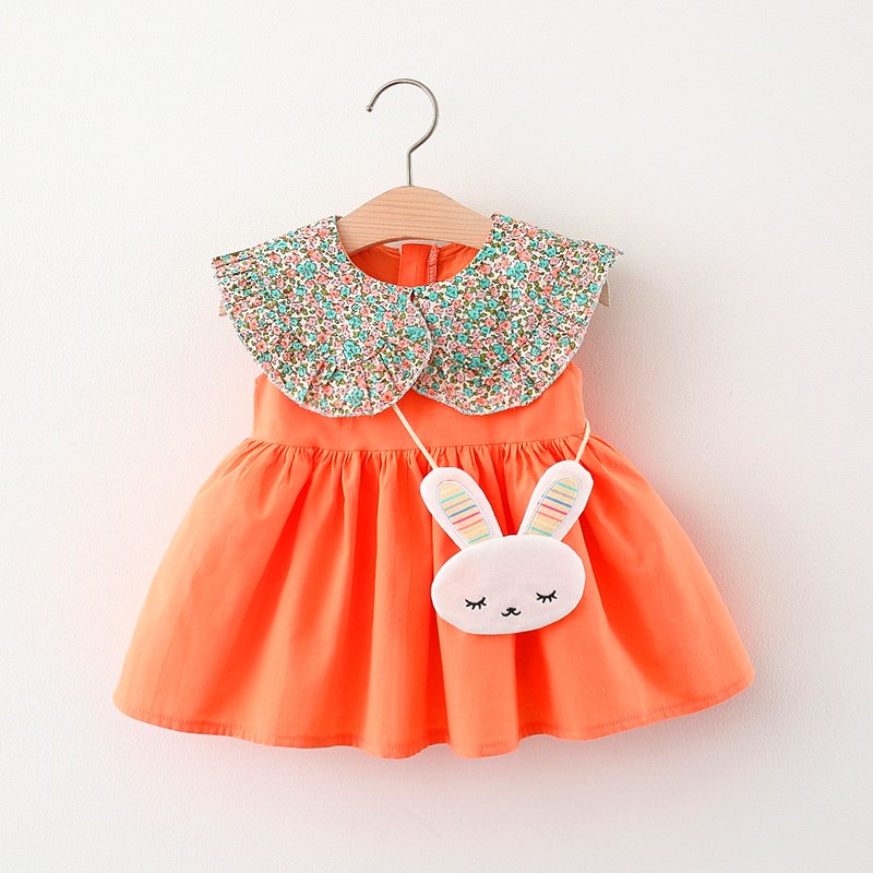 Đầm Cotton Màu Trơn Họa Tiết Thỏ Và Hoa Dễ Thương Cho Bé Gái