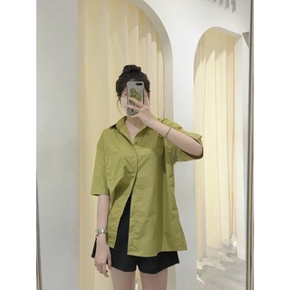 Sơ mi tay ngắn chất thô có túi màu hot