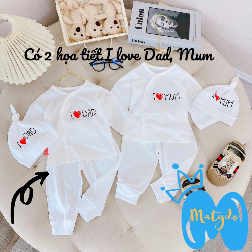 Quần áo sơ sinh bé trai bé gái mùa hè đông dài tay giá rẻ đồ sơ sinh cho bé Dad mum tặng kèm mũ tỏi