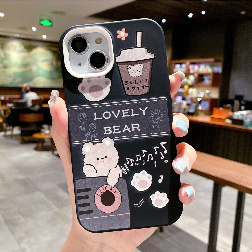 Ốp Điện Thoại Hình Trà Sữa Gấu 3 Trong 1 Chống Sốc Cho iPhone 14 / 13 / 12 / 11 / X / 8 / 7P