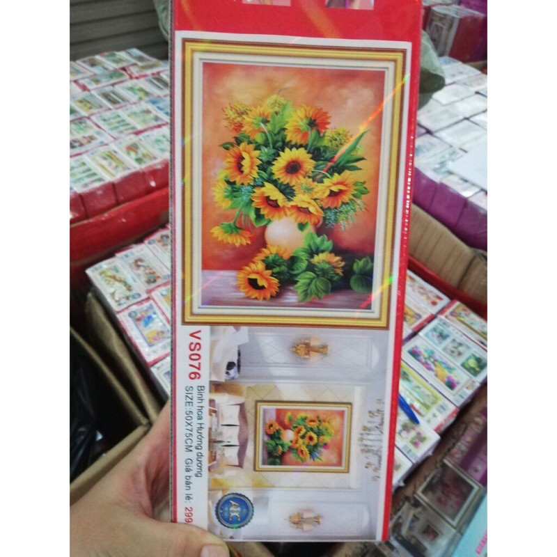 Tranh đính đá Bình Hoa Hướng Dương Vs076 (50x75) chưa đính