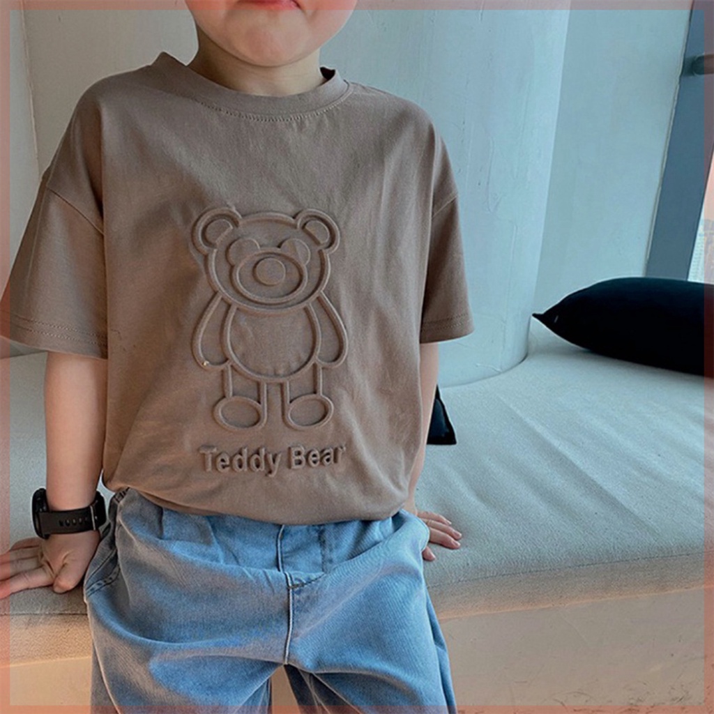 Áo Phông Ngắn Tay Cotton In Gấu Nổi Phong Cách Hàn Quốc Cho Bé Trai Bé Gái AP17