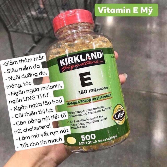 VITAMIN E 180MG (400 IU) KIRKLAND 500 VIÊN CỦA MỸ