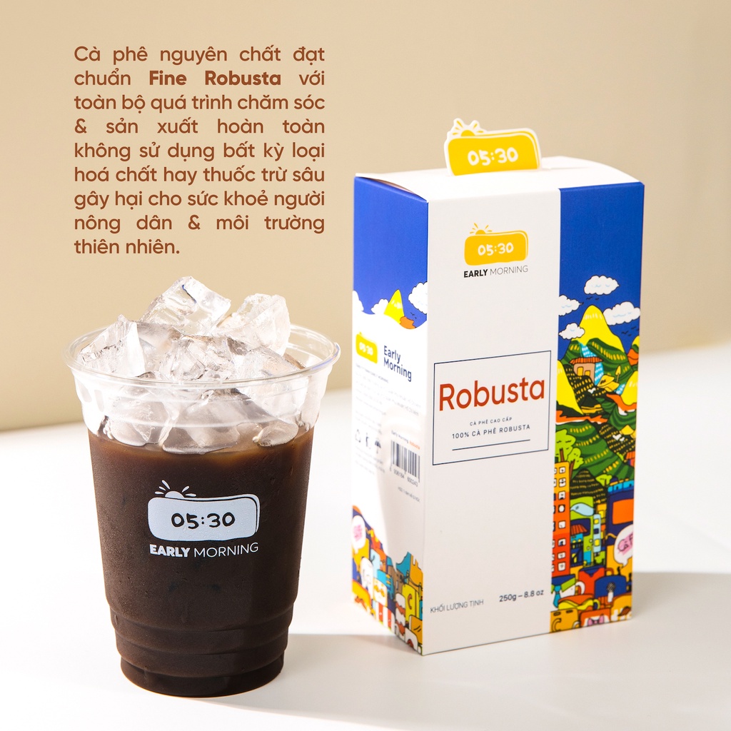Cafe hạt Robusta nguyên chất cao cấp EARLY MORNING, cà phê hạt rang xay pha phin pha máy 250gr | BigBuy360 - bigbuy360.vn