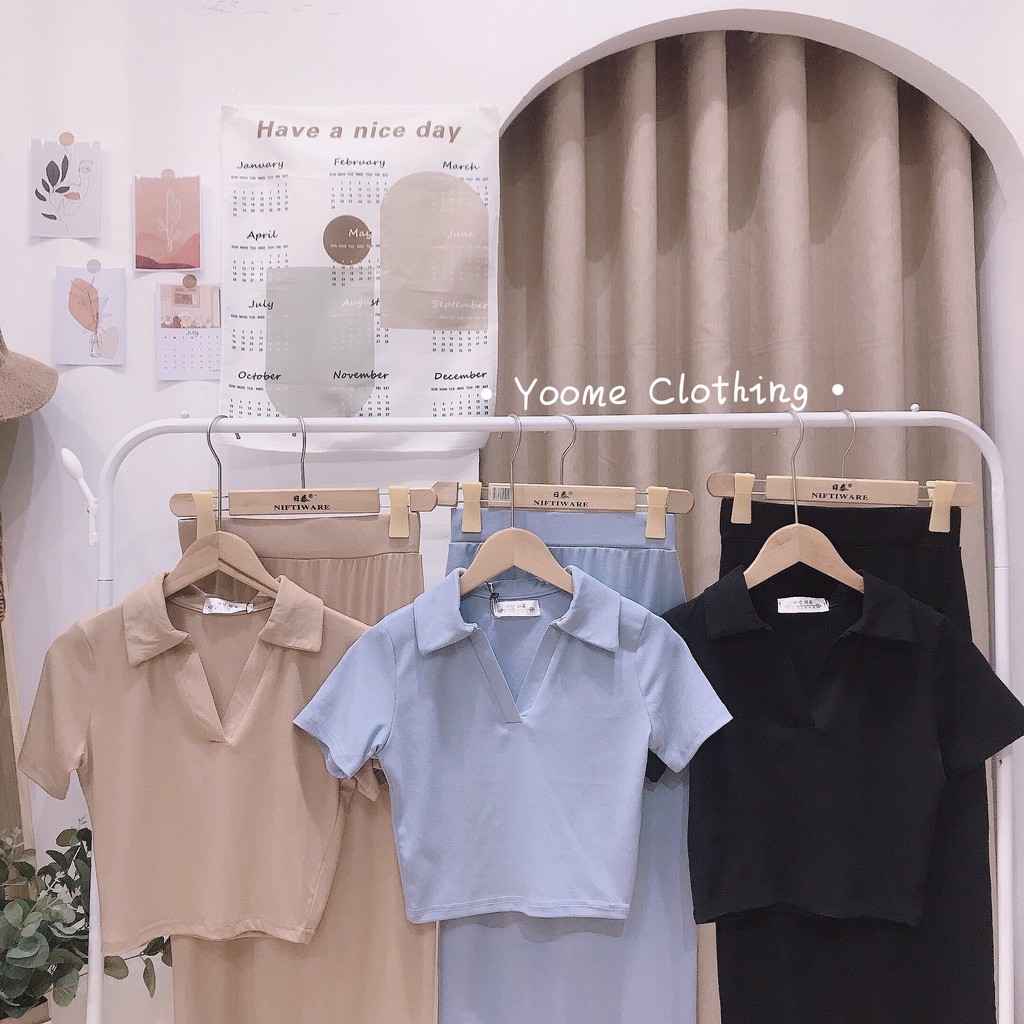 Set áo croptop cổ V  chân váy dài chất thun zip dày co giãn đa chiều [ ảnh thật tại shop ] | BigBuy360 - bigbuy360.vn