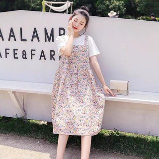 Váy bầu thời trang thiết kế yếm kèm áo liền có 2 màu M144 chất lụa hoa freesize từ 45 đến hơn 70kg 🌸 FREESHIP 🌸