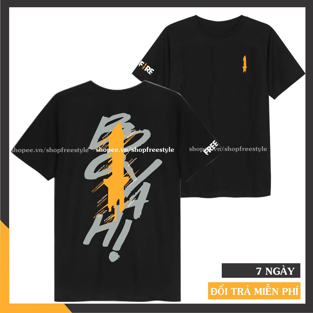Áo Booyah ⚡FREE SHIP⚡ Free Fire Màu Đen Cổ Tròn Dành Cho Cả Nam Và Nữ