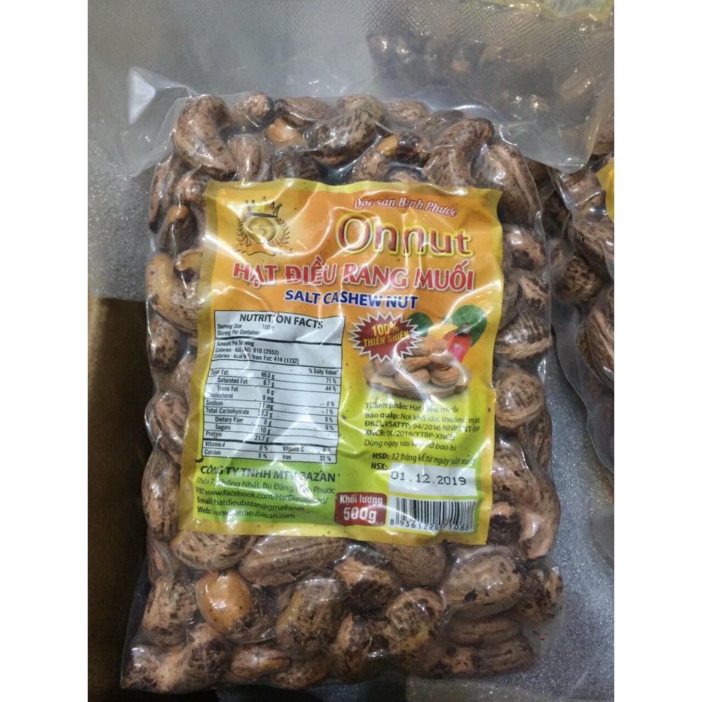 Onnut Túi hạt điều rang muối vỏ lụa Bình Phước, nguyên hạt hút chân không 500gr *MOPStore