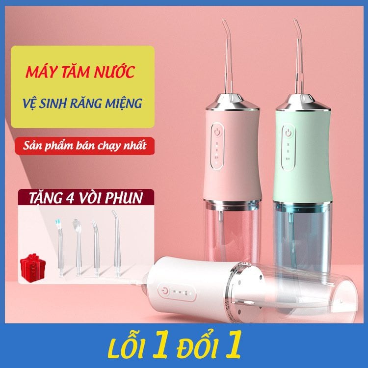 Máy Tăm Nước Cầm Tay Oral Irrigator Máy Tăm Nước Vệ Sinh Răng Miệng Cao Cấp - Tặng Kèm 4 Đầu Vệ Sinh Răng Miệng