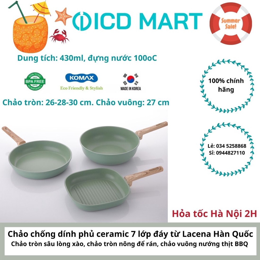 Chảo rán chống dính đá ceramic Jade Lacena, size 26, 28 và 30 cm