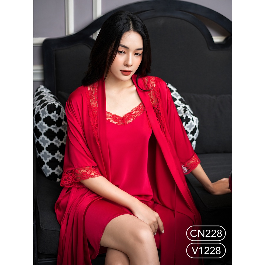 Bộ ngủ satin ZAM Luxury - Váy Athena - V1228 - Đỏ