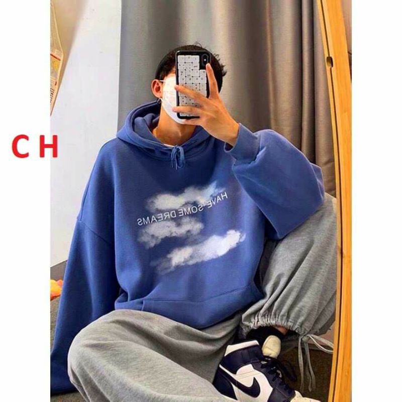 Áo hoodie Đám Mây💝Chất liệu nỉ bông💝form thụng nam nữ kiểu dáng unisex💝có túi bụng và dây rút mũ mùa đông