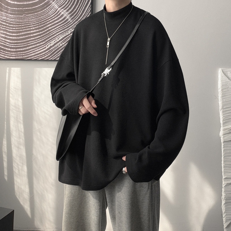 ✦AFFLIGA✦ Áo Sweater Cổ Cao Tay Dài Oversize Màu Trắng Thời Trang Cho Nam