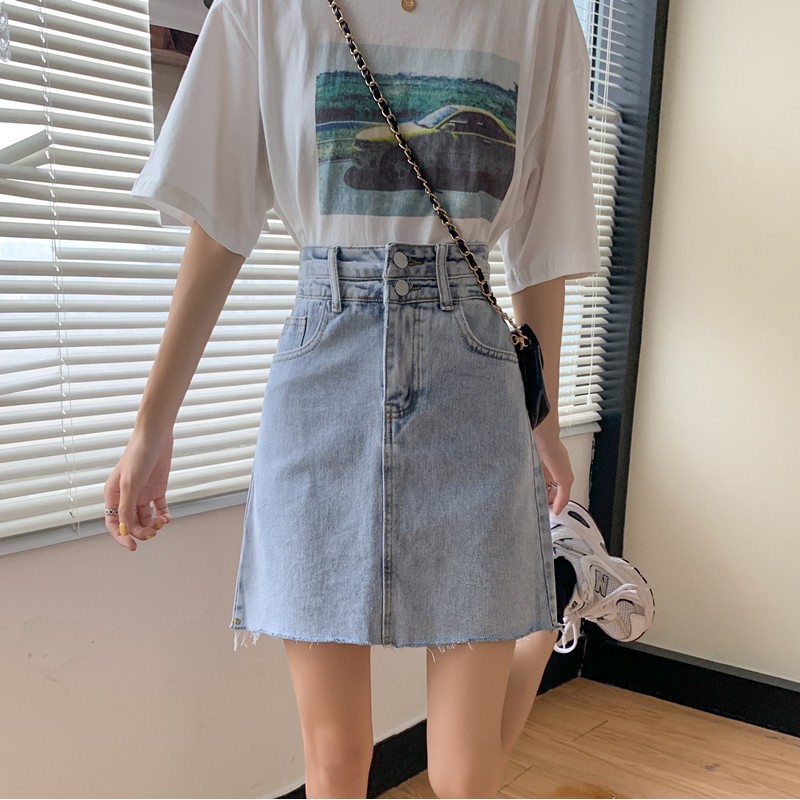 Xiaozhainv  Chân Váy Jean Chữ A Lưng Cao Thời Trang Cho Nữ