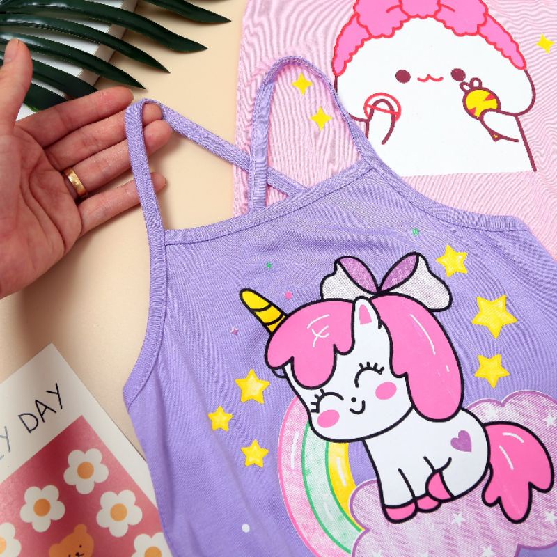 Bộ 2 dây thun lạnh Minky Mom họa tiết bé gái / Đồ bộ 2 dây cho bé