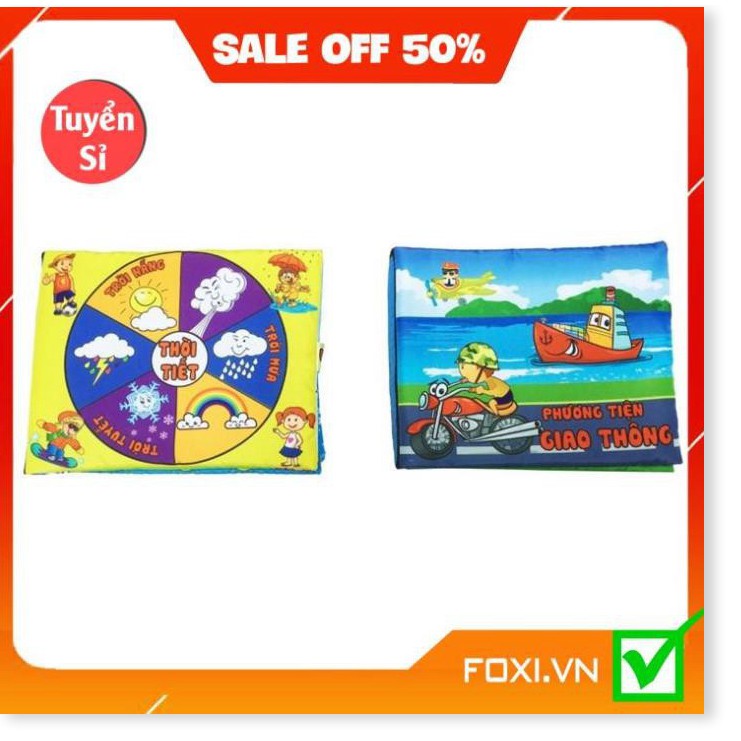 ComBo 2 Sách Vải Giáo dục mầm non-Chủ đề Giao thông và Thời tiết-giáo cụ cho bé sơ sinh hay nhất