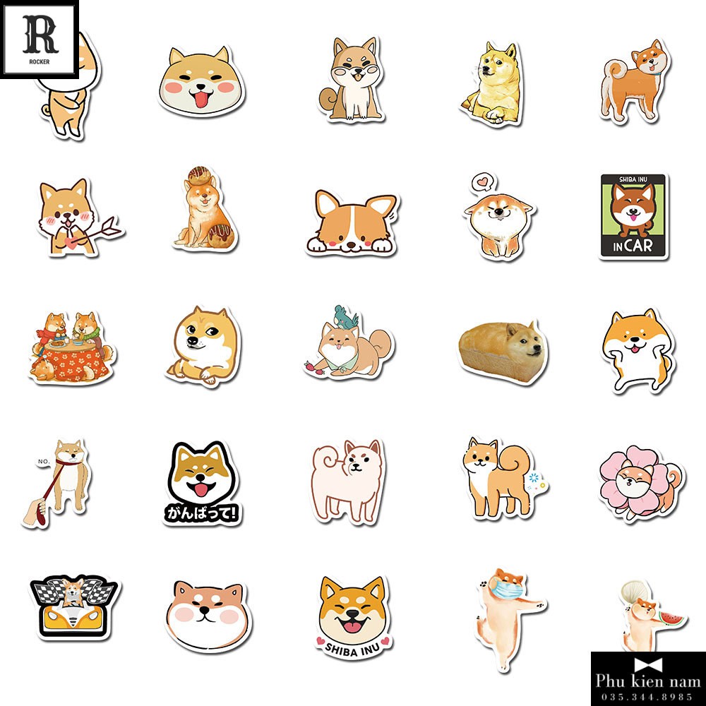 Sticker PVC Chó Shiba 50 Hình ST113 - Stickers Chống nước Dán Mũ bảo hiểm Vali Laptop Điện thoại Dán xe
