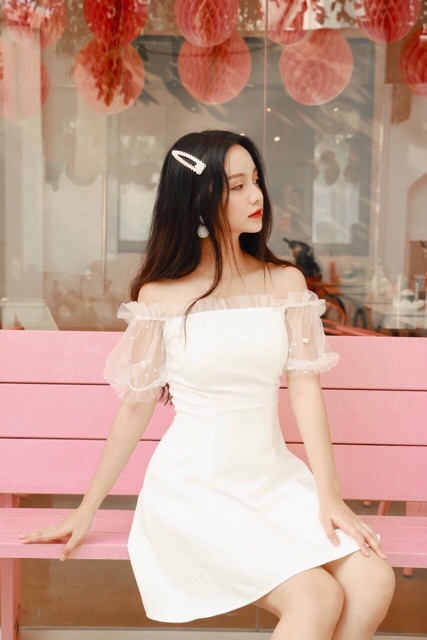 Đầm Trễ Vai Tay Lưới Ngọc xb