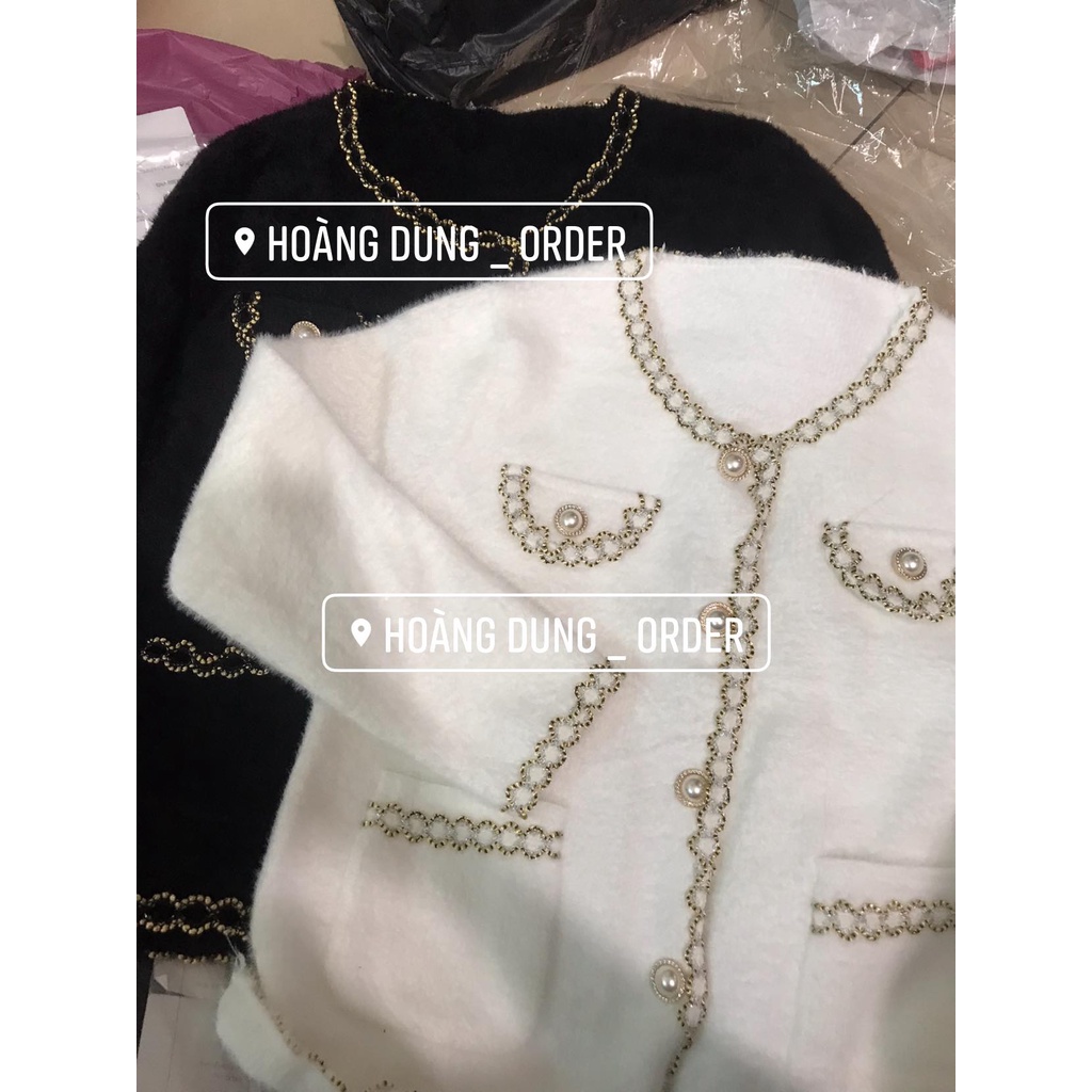 Áo khoác cardigan dạ lông thỏ len tiểu thư viền ngọc Hàn Quốc