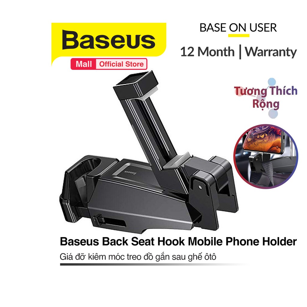 Giá đỡ điện thoại Baseus Back Seat Hook Mobile Phone Holder gắn sau ghế xe ôtô kiêm móc treo đồ đa năng chịu lực