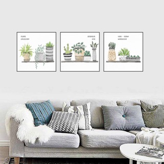 Bộ 3 tranh canvas trang trí chậu hoa 40 x 40cm ( khung viền đen) SR75
