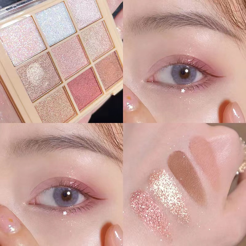 Bảng phấn mắt Hllr 9 màu sắc hiệu ứng lì/ ánh nhũ thời trang